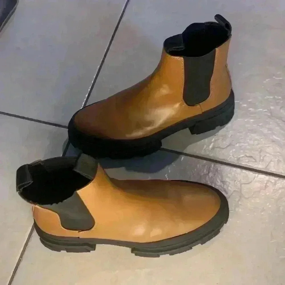 Zara Tan Black rubberized bottom boots size 39 - Picture 6 of 7